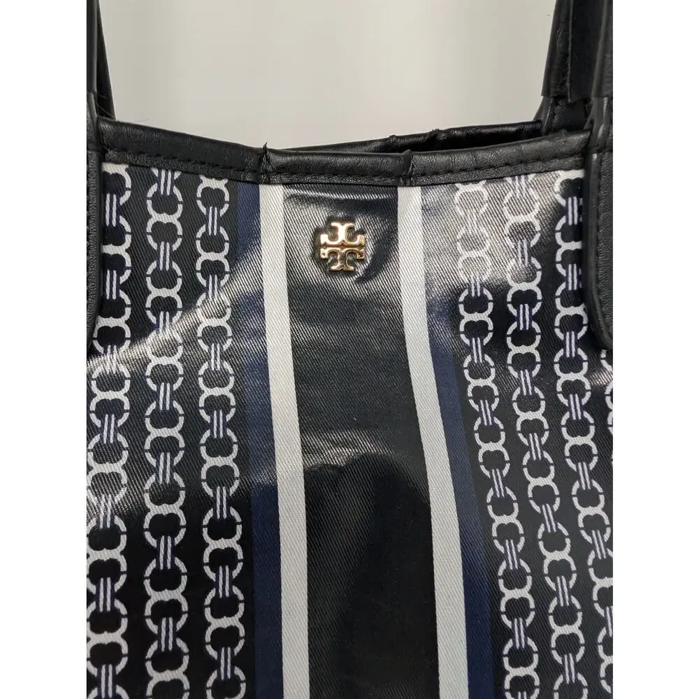 Tory Burch Gemini Link Tote Black Logo Print Coated Canvas Carryall